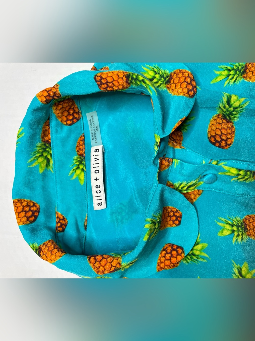 Alice + Olivia 100% Silk Pineapple Print Blouse - Picture 3 of 6